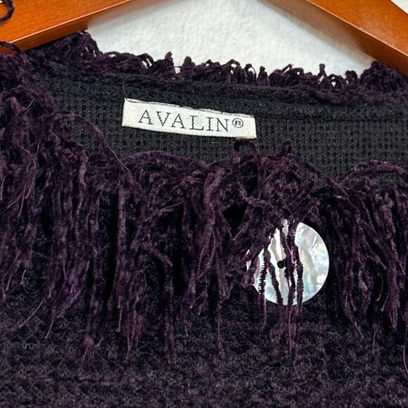Vintage Avalin Knit Fringe Purple Button Cardigan‎ Sweater 90s Witchy Whimsygoth - Picture 3 of 8